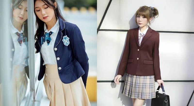 Váy màu sáng, vest màu tối hơn cũng hay được các trường quốc tế chọn làm đồng phục học sinh cấp 3