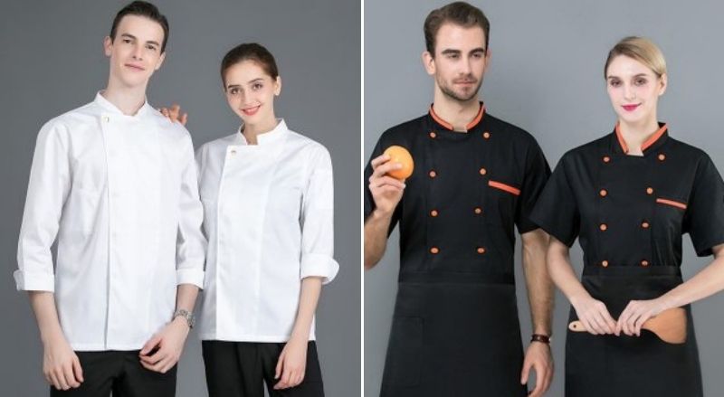 Phong cách đầu bếp châu Âu với chiếc áo dài đơn giản, có kết kết hợp với tạp dề hoặc không