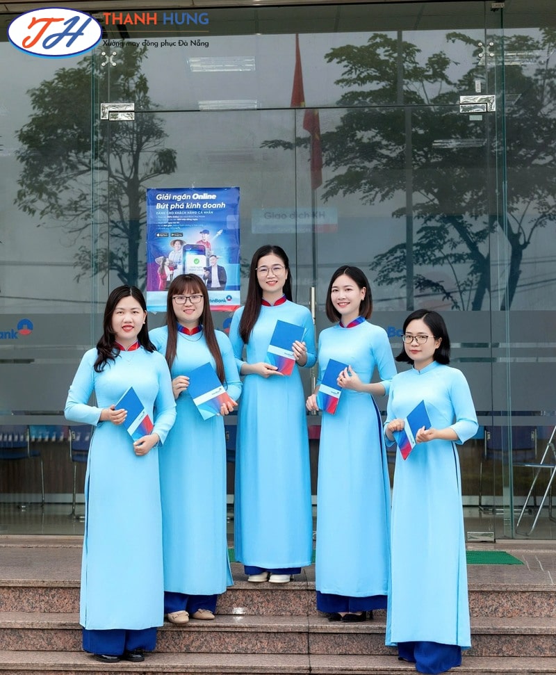 Áo dài đồng phục VietinBank nữ màu xanh thương hiệu