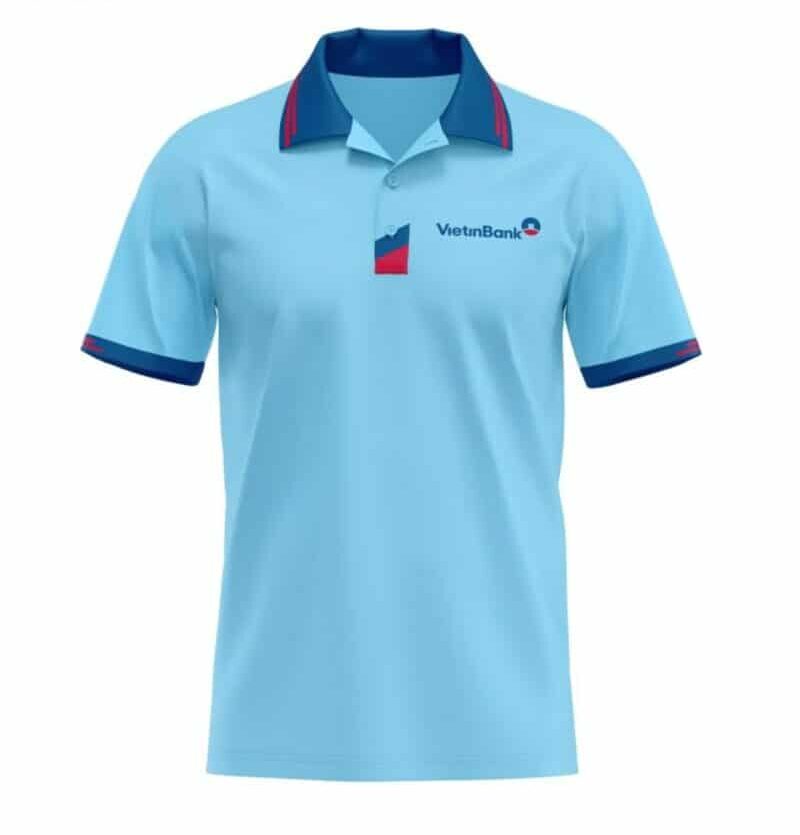 Ao thun polo có màu xanh, có điểm nhấn viền đỏ
