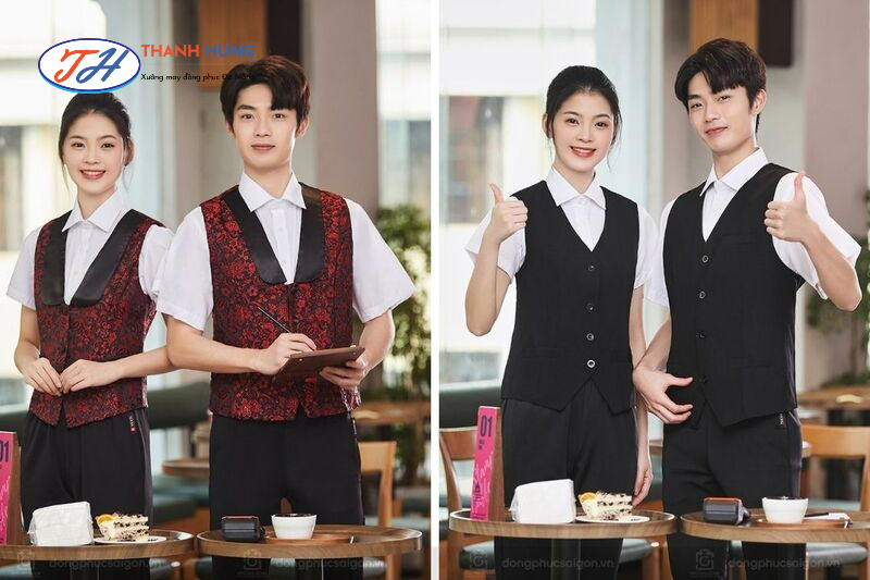 Mẫu đồng phục bartender màu kết hợp áo sơ mi ngắn tay